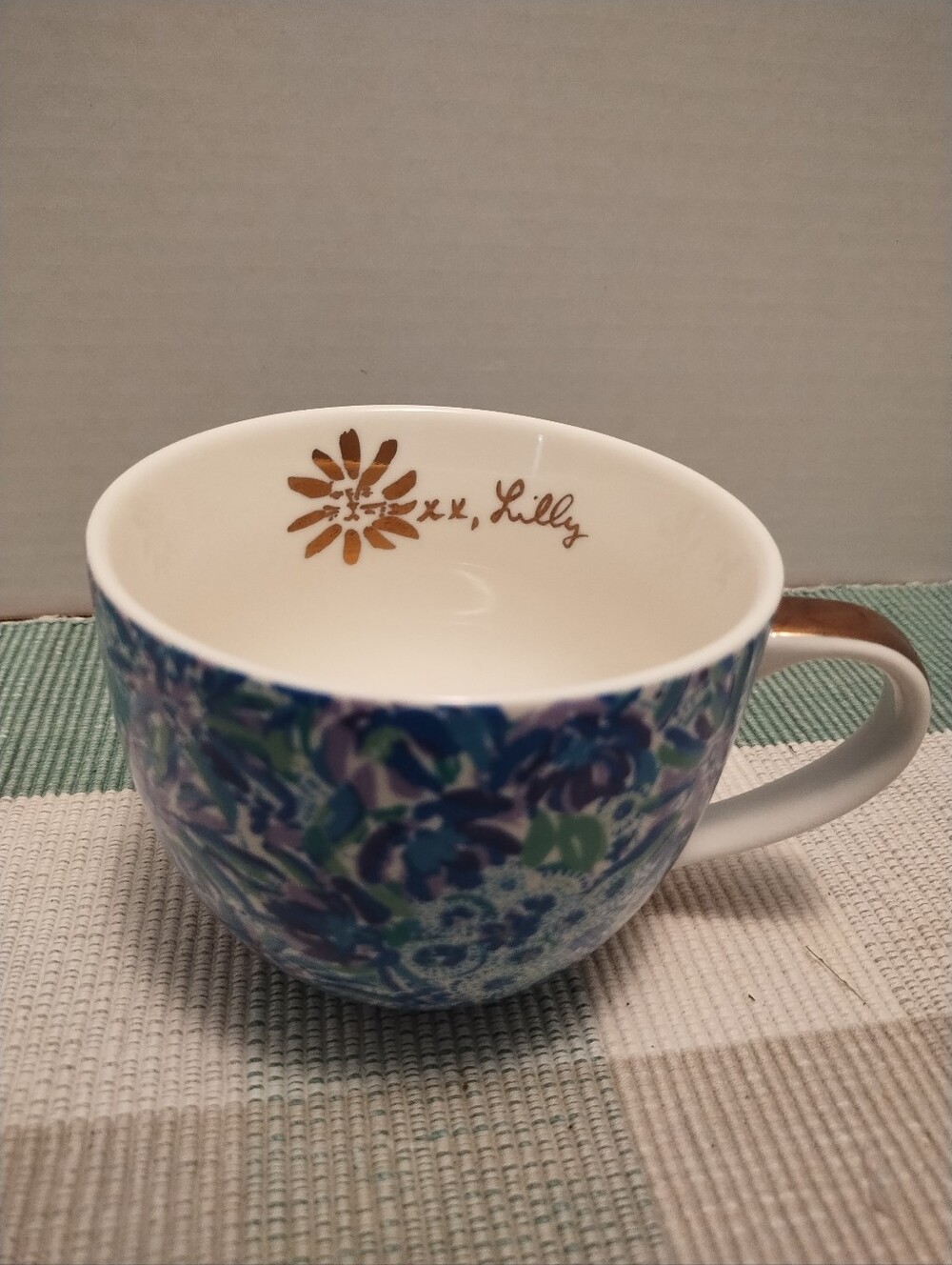 Lilly Pulitzer Blue & Green Floral Ceramic Mug with Gold Accent